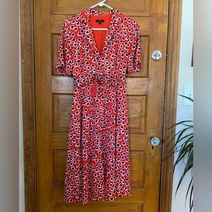 J. CREW: Red Heart Belted Midi Dress; Size: 6